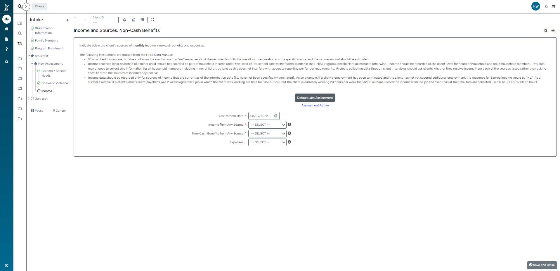 Entry Assessment - Housing Forward