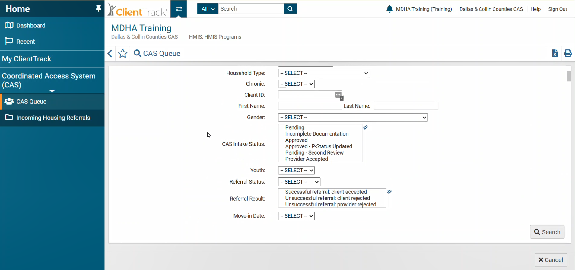 Viewing the CAS Queue Housing Forward