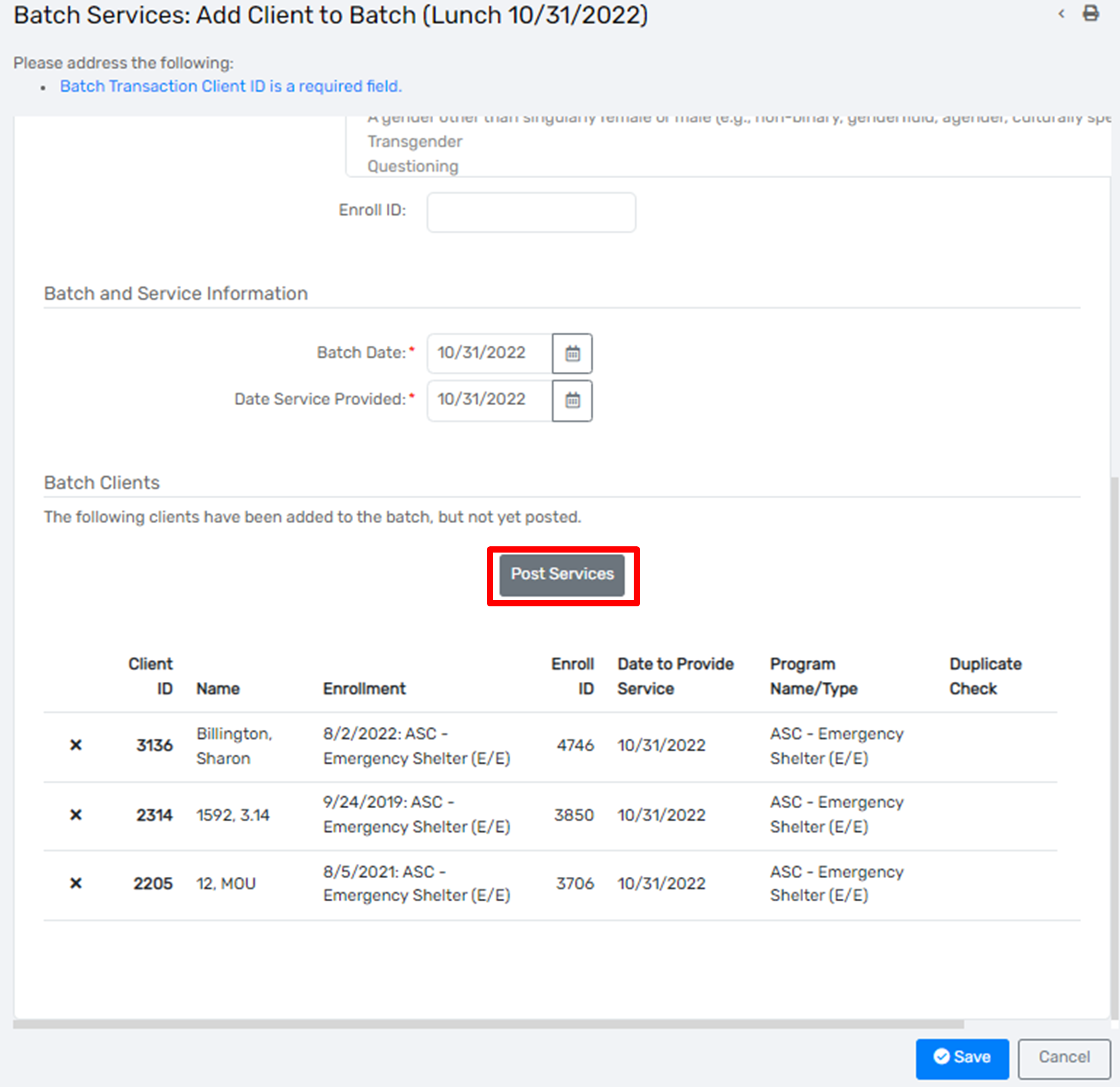 Entering a Service Using Batch Processing - Housing Forward